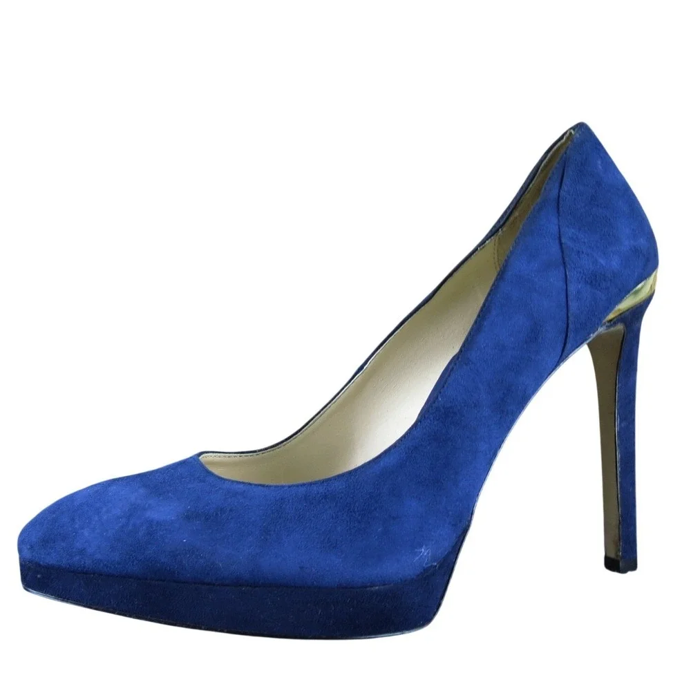 Zara Women Platform Navy Blue Leather Pump 39 Medium Gently Used 2025